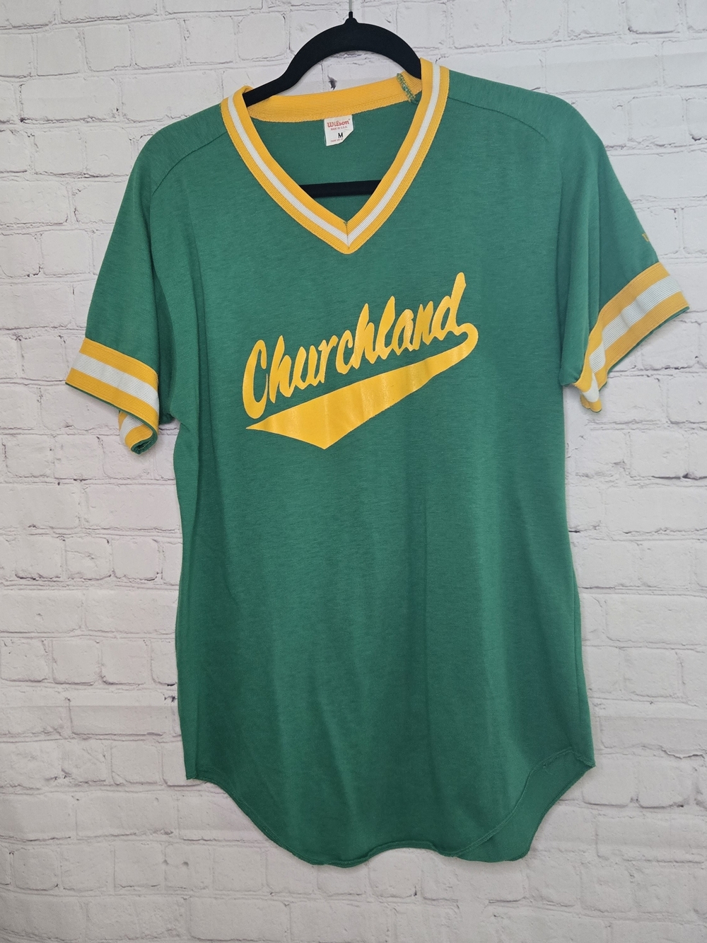 American vintage 70s i0s Wilson ringer baseball jersey sz M Green Yellow